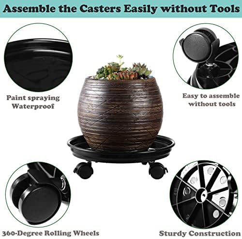 6 Packs Plant Caddy with Wheels 11.8" Plastic Rolling Plant Dolly Coasters Heavy-duty Wheeled Planter Mover Rollers Indoor Outdoor Wheeled Flower Pot Base Saucers with Casters, Black - Image 2