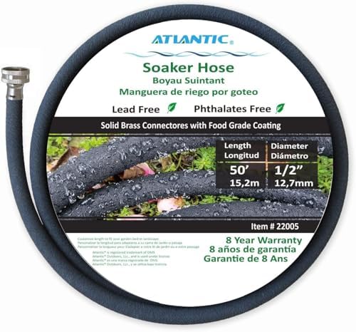 Atlantic Soaker Hose 50 FT x1/2" Garden Soaker Hose, Water Seeper Hoses for Foundation Watering, Garden Beds, Garden, Lawn and Plants by Atlantic