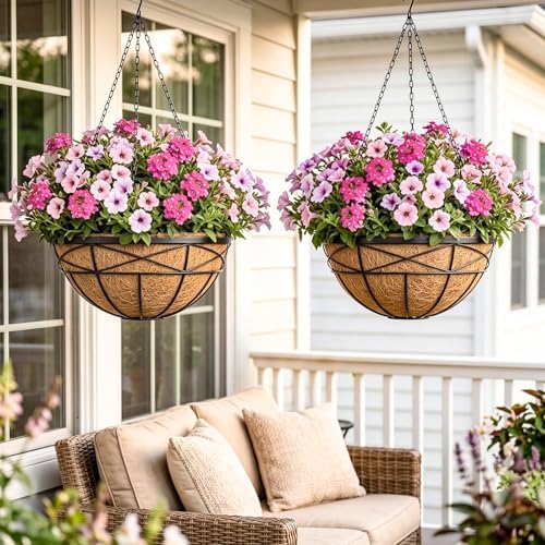 4 Pack 20 Inch Hanging Planters Baskets for Outdoor Plants Extra Large Deep Hanging Baskets with Natural Coconut Liner Flower Pots for Porch Balcony Garden Decor - Image 5