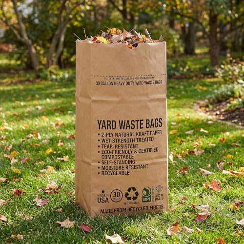 30 Gallon Lawn & Leaf 2-Ply Heavy-Duty Yard Waste Compost Refuse Paper Bags with Necessia Garden Gloves, Eco-Friendly, Tear Resistant, Self Standing, Biodegredable, Made in USA, 25 Count - Image 6