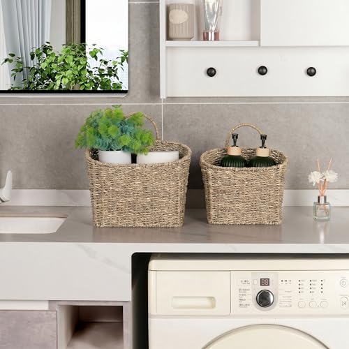 iEGrow Set of 2 Hanging Basket, Wicker Wall Basket Natural Seagrass, Hanging Baskets for Organizing and Decor, Storage Baskets for Door Mounted Entryway Flower Mail Plant Garden - Image 6
