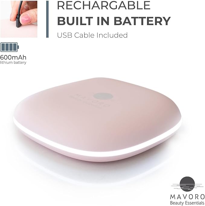 Mavoro LED Lighted Travel Makeup Mirror | 1x/10x Magnification | Rechargeable USB-C | Pocket & Purse Portable Lighted Travel Makeup Compact Mirror, Touch Sensor (Heavenly Pink)