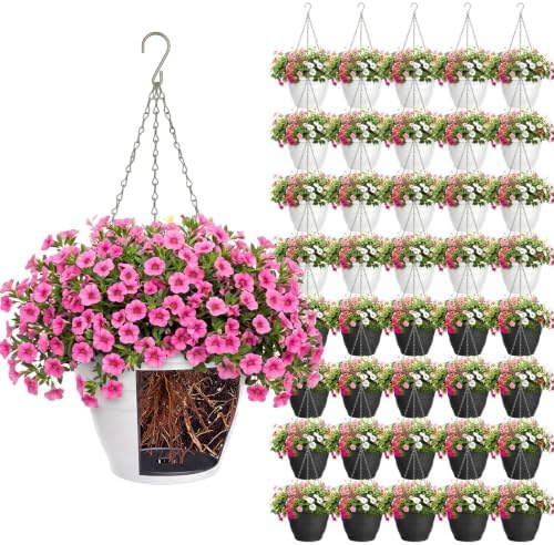 40 Pcs 10 Inch Plastic Hanging Planter Bulk Self Watering Hanging Baskets for Plants with Holes and Chain Plant Pot Outdoor Indoor Planter for Garden, Balcony, Porch, Patio Decor by Romooa