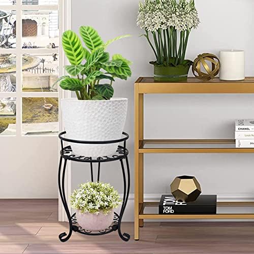 CASIMR 2 Tier Plant Stand, 19.2 inch Tall Metal Potted Holder Rack,Indoor Outdoor Multiple Flower Pot Shelf Rustproof Iron Garden Container for Garden Patio Living Room Corner Balcony, Black - Image 3