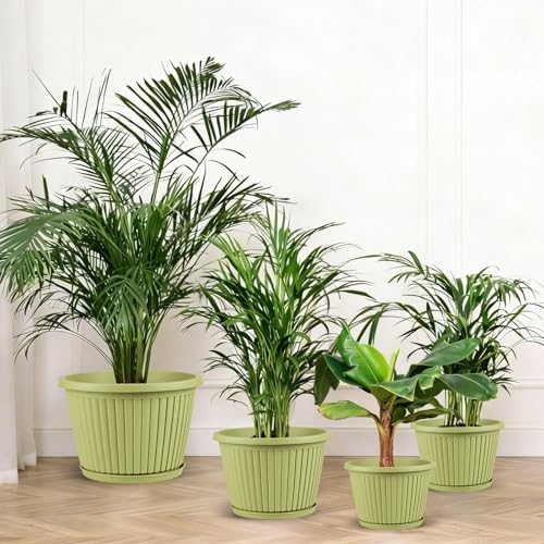 12-inch-Planters-for-Outdoor-Plant，Plastic Indoor Flower Pots with Drainage Holes & Saucer，4 Packs Decorative Garden Pots for Plantfor Home Porch Decor - Image 6