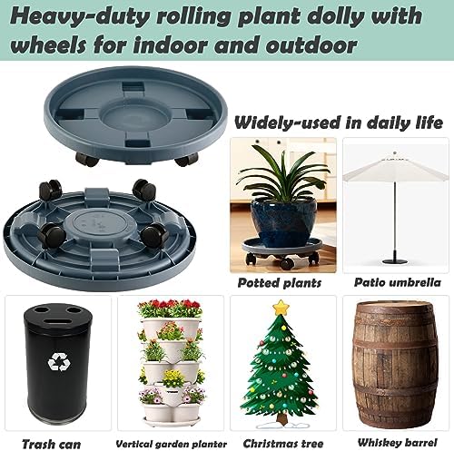 3 Pakcs Large Plant Caddy with Wheels 15.8" Rolling Plant Stands Heavy-duty Plastic Plant Roller Base Pot Movers Plant Saucer on Wheels Indoor Outdoor Plant Dolly with Caster Planter Tray Coaster Grey - Image 5