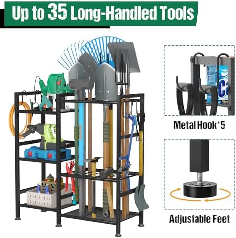 keomaisyto Garden Tool Organizer with Large Hooks, Garage Storage Rack - Image 5