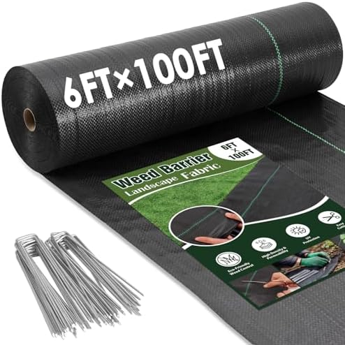 HongWay 6FT x 100FT Weed Barrier Fabric, Landscape Fabric with 40 Staples by HongWay