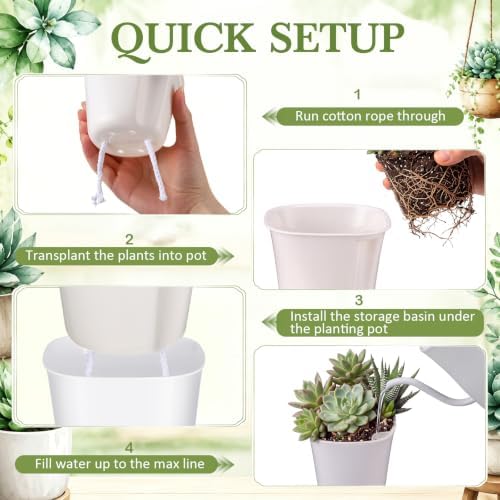 Ziliny Self Watering Pots Plastic Plant 3 Sizes Flower Plant Pot with Inner White Flower Pots for House Indoor Plants Plastic Self Watering Pot for Herbs Flowers (9 Pcs,S,M,L) - Image 4