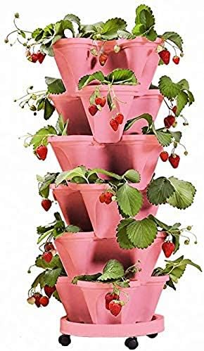 6 Tier Stacking Flower Pot Tower, Stackable Garden Vertical Planter Set, with Strawberry Seed and Garden Tool Set and Watering Can for Growing Strawberries, Herbs, Vegetables, Flowers, Outdoor - Image 3