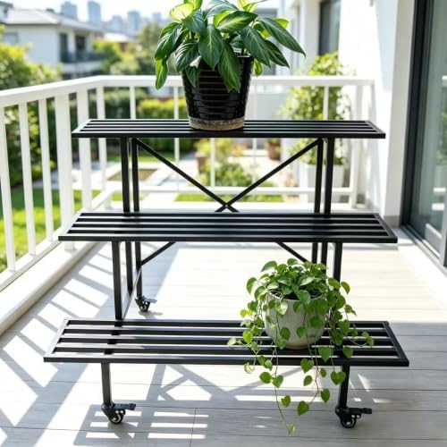 Zhongma 3 Tier Heavy Duty Metal Plant Stand with wheels easy assembly - Image 2