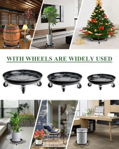 Metal Heavy Duty Plant Caddy Round Flower Pot Mover, 3 Pack Mixed of 14", 16" and 20" Rolling Plant Stand with Wheels, Indoor Outdoor Plant Dolly with Casters Planter Tray, Black - Image 6