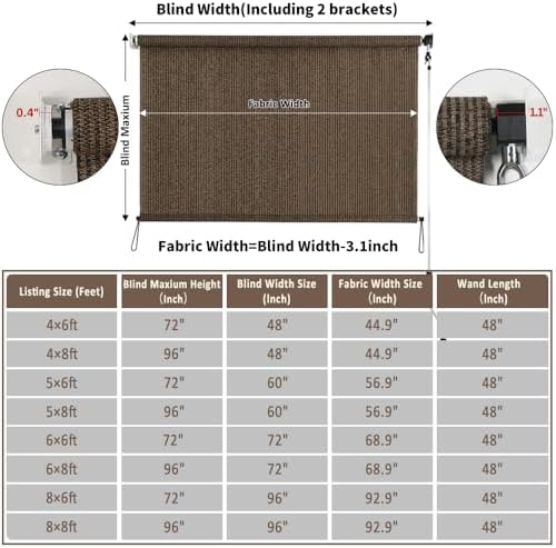 SMONTER Outdoor Sunshade Roller Shade 6'W x 6'H (72" Wx72 H), Exterior Cordless Roll Up Shades Blinds, UV Protection Shade Cloth with Crank Operation for Outside Windows Patio Porch Gazebo, Mocha - Image 2