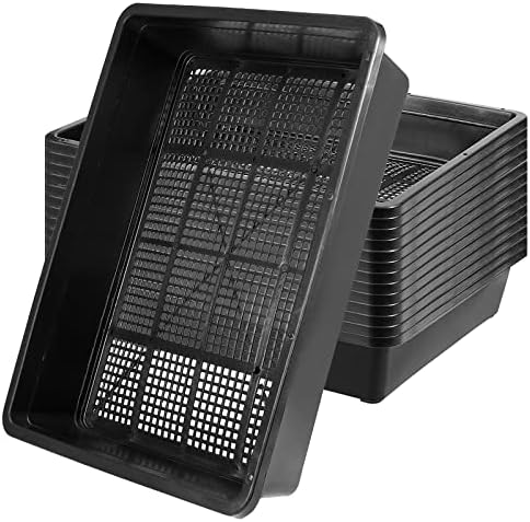 MOUYAT 14 Pack 15 x12 Inch Seed Starter Trays, Plastic Mesh Bottom Growing Trays, Plant Germination Trays for Microgreens, Soil Blocks, Wheatgrass, Hydroponic and Fodder Systems, Black by MOUYAT