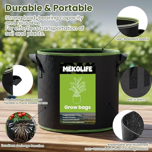 MEKOLIFE 6-Pack 5 Gallon Fabric Grow Bags, Breathable Planters with Handles - Image 3