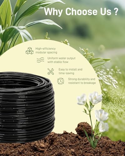 1/4" Drip Irrigation Tubing with 6" Emitter Spacing, (500 Ft Roll) Hydroponics Dripline with Built-in 0.5 GPH Dripper, Drip Line for Irrigation, Garden Beds and Greenhouses (Black) - Image 6