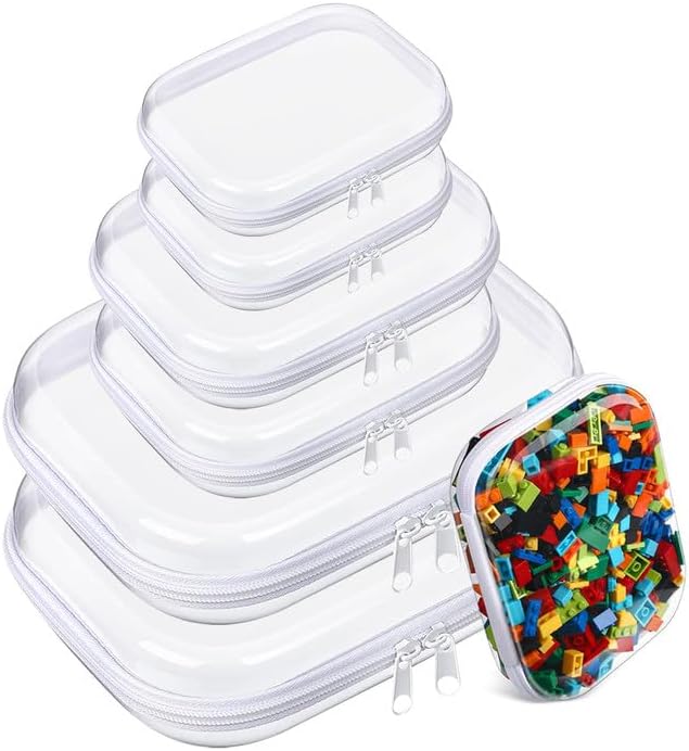 6 Pcs Clear Hard Zipper Case Hard Plastic Zipper Pouches Clear Shell Case Portable Travel Organizer Makeup Bag for Building Blocks Puzzles Cosmetics Makeup Supplies