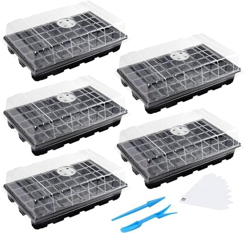 MIXC 5 Pack Seed Starter Tray, 200Cell Mini Propagator Greenhouse Grow Kit by MIXC