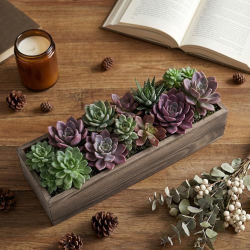 Dandat 12 Set Wood Boxes for Centerpieces 12x4 Inch Rectangle Wooden Planter Box Rustic Wooden Planters with Removable Plastic Liner Floral Foam Blocks for Christmas Wedding Home Garden Decor(Brown) - Image 4