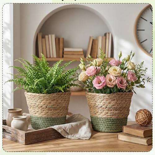 AceOrbit 24 Pcs Wicker Plant Basket Bulk with Liners Woven Planter Baskets Bulk for Indoor Outdoor Seagrass Plants Woven Wicker Baskets for Flower Pots Cover and Room Decor (Small,Farmhouse) - Image 6