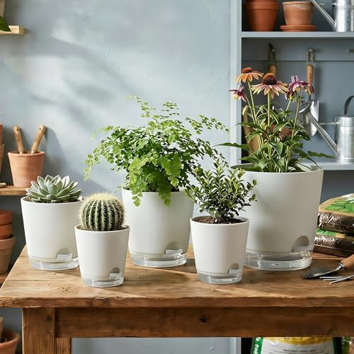 GARDIFE 2026 Upgraded Self Watering Plant Pots with Drainage Hole, 8/7/6.5/6/5.5/5/4 Inch Flower Planting Containers for House Plants, African Violet, Flowers, Cactus (White, 8+7+6.5+6+5.5+5+4 inch) - Image 6