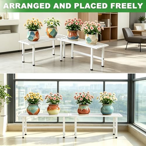 Dipion 2 Pack Metal Plant Stands Outdoor Indoor,1 Tier Plant Bench,White - Image 5