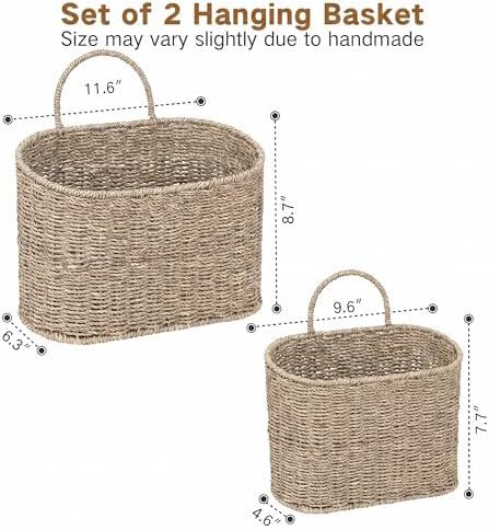 iEGrow Set of 2 Hanging Basket, Wicker Wall Basket Natural Seagrass, Hanging Baskets for Organizing and Decor, Storage Baskets for Door Mounted Entryway Flower Mail Plant Garden - Image 4