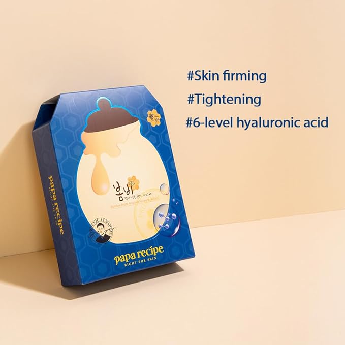 Papa Recipe Bombee Pepta Honey Mask 10 Pack – Hydrating Sheet Mask with 6 Types of Hyaluronic Acid and Honey Propolis Complex – Korean Skincare