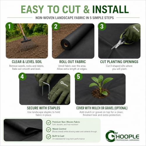 HOOPLE 4FT*100FT Premium Landscape Fabric Weed Barrier, Durable & Heavy-Duty, Thick Weed Barrier Fabric, Easy Setup & Superior Weed Control (4ft*100ft fold) - Image 6