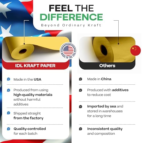 24" x 1200" (100 ft) Yellow Kraft Paper Roll, Pack of 2 - USA-Made Quality Craft Paper for Gift Wrapping, Kids' Arts & Crafts, School Projects - 100% Recycled, 50 lb Natural Material by IDL Packaging - Image 2