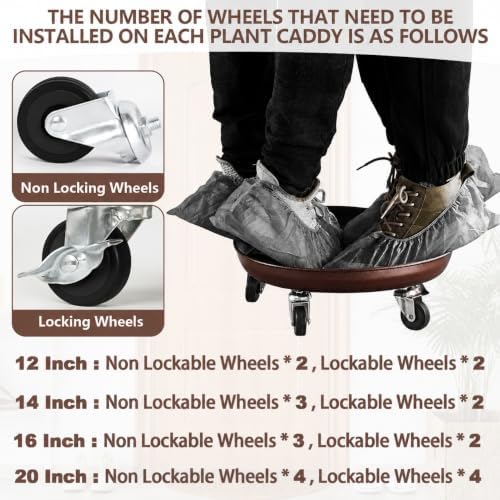 20" Metal Rolling Plant Caddy with Wheels, Indoor Outdoor, 2-Pack Bronze - Image 2
