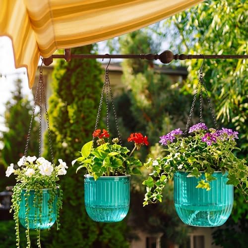 3 Pcs 8.3'' 6.5'' 4.5'' Hanging Self Watering Pot for Indoor Plant, Emerald - Image 4