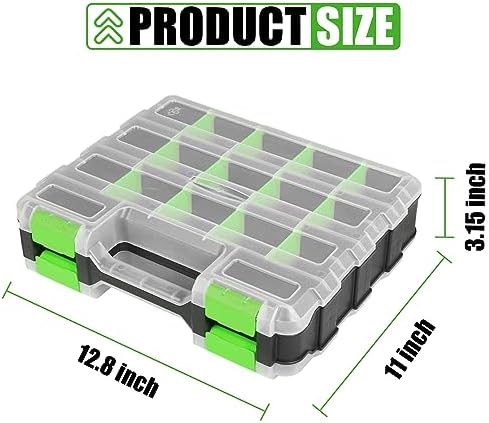 Tool Box with Transparent Lid, Double Side 34-Compartments Organizer Box with Removable Dividers for Hardware, Screws, Bolts, Nails, Beads, Jewelry and Fishing Accessories, Green, 2 Packs - Image 2
