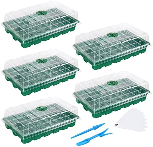 MIXC 5 Pack Seed Starter Tray, 200Cell Mini Propagator Greenhouse Grow Kit by MIXC