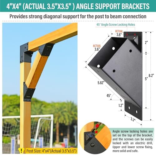 4Pcs 45 Degree Pergola Angle Support Brackets, 4x4 Wood Connector - Image 2