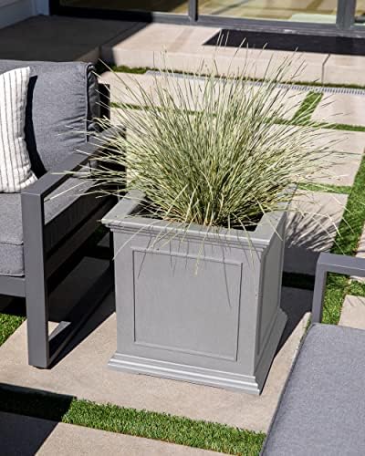 Veradek Brixton Series Cube Plastic Planter - Square Planter for Indoor or Outdoor Patio/Front Porch | Durable All-Weather Use w/Drainage Holes | Classic Estate Design for Flowers, Tall Plants, Trees - Image 6