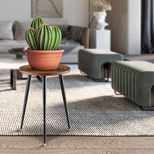 KINNARY Plant Stand Indoor, Mid Century Wood Plant Stand Plant Table for Flower Pots, Heavy Duty Metal Tall Plant Holder, Modern Home Decor Small Round Side End Table (11.8"x16") - Image 2