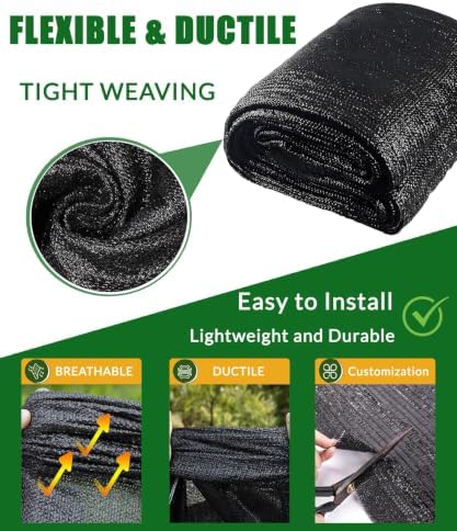 Black 30% Shade Cloth, 20ft x 20ft Sunblock Fabric UV Resistant with Clips - Image 5