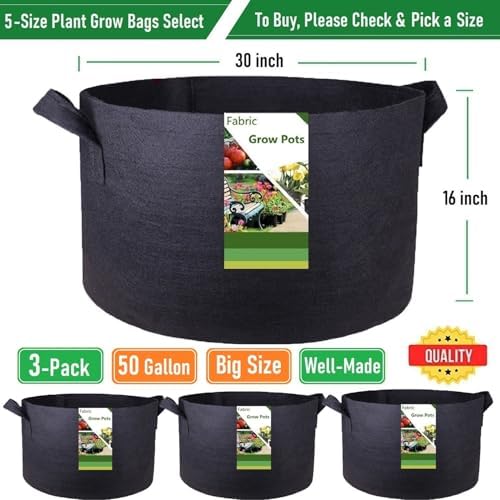 3-Pack 50 Gallon Thickened Plant Grow Bags Large (30x16 in) Heavy Duty Fabric Plant Pots Garden Bag for Potato,Tomato Planter,Herbs Veggies Planting,Flower Pots,Barrel Planter,Leaf Bag,Yard Waste Bags - Image 4