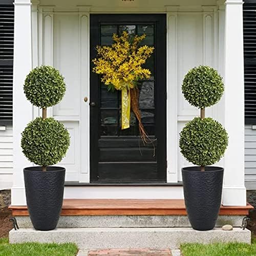 Worth Garden 21" H Tall Planters 2 Pack - 14'' Dia Resin Large Round Black Flower Pots for Outdoor Plants Trees - Imitation Stone Finish Plastic Indoor Front Porch 9 Gallon Decorative Container Patio - Image 5