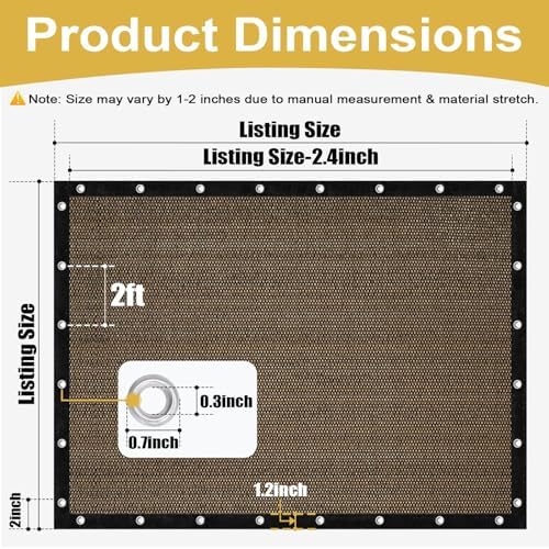 Shade&Beyond 90% Sun Shade Cloth with Grommets, 8' X 20' Pergola Shade Cover Canopy, Mesh Tarp Sun Screens for Patio, Outdoor, Garden, Backyard, Mocha - Image 3