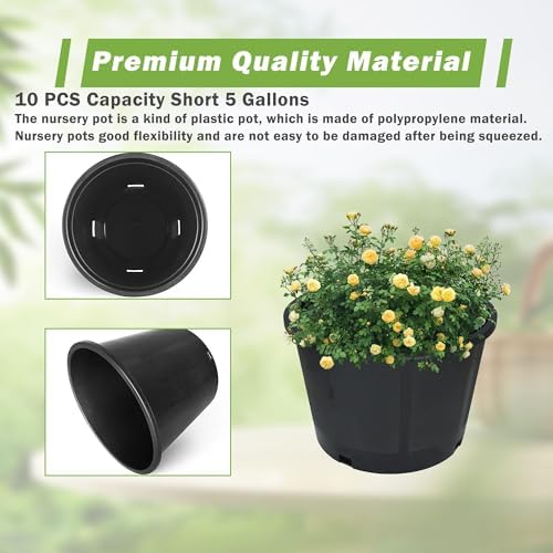 HOSTIC Short 5 Gallon Flexible Nursery Pots Gallon Pot with Drainage Holes Plastic Plant Container Suitable for Indoor Outdoor Vegetables Flowers Plants 10 PCS - Image 3