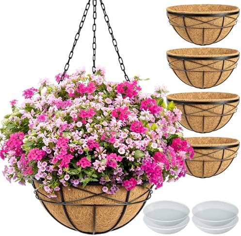 4 Pack 20 Inch Hanging Planters Baskets for Outdoor Plants Extra Large Deep Hanging Baskets with Natural Coconut Liner Flower Pots for Porch Balcony Garden Decor by KarlliuHOMEGARDEN