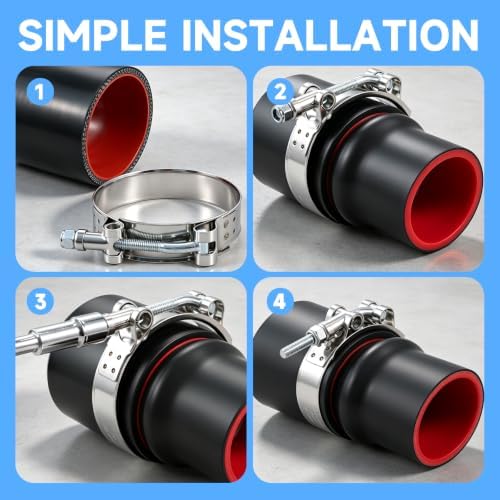 8 Pack 2 Inch T Bolt Hose Clamps 58-65mm, Heavy Duty Stainless Steel Boost Pipe Clamps for Diesel Car Intercooler Intake Radiator System - Image 5