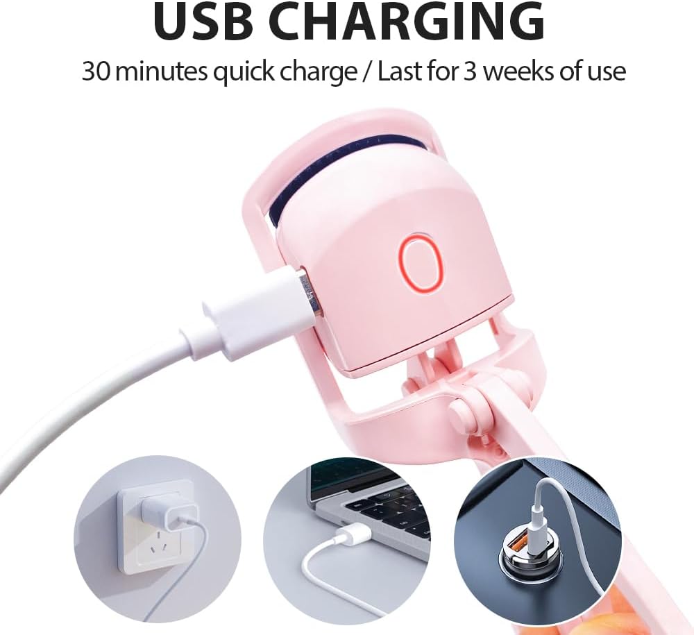 Heated Eyelash Curler with USB,Fast Heat up & 24H Long-Lasting,Rechargeable Electric Lash Curlers,Temperature Control,Safe Anti-Burn Quick Natural Curling Eye Lashes,Orange