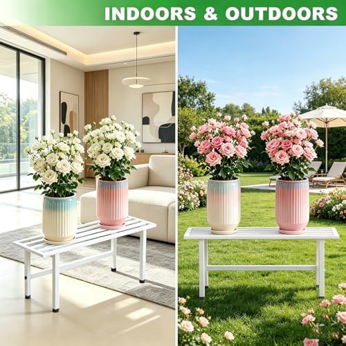 Dipion 2 Pack Metal Plant Stands Outdoor Indoor,1 Tier Plant Bench,White - Image 4
