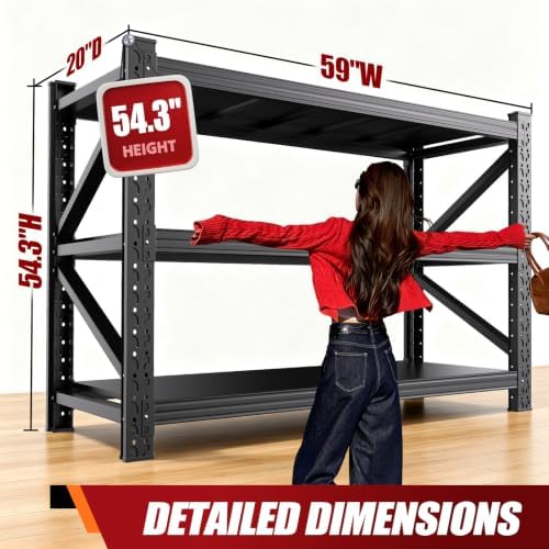 4 Pack 59" W Storage Shelves, 3T Adjustable Garage Shelving Unit, Rust Proof Large Metal Storage Rack, 20" Dx59 Wx54.3 H Industrial Shelving for Warehouse, Basement, Supermarket - Image 3