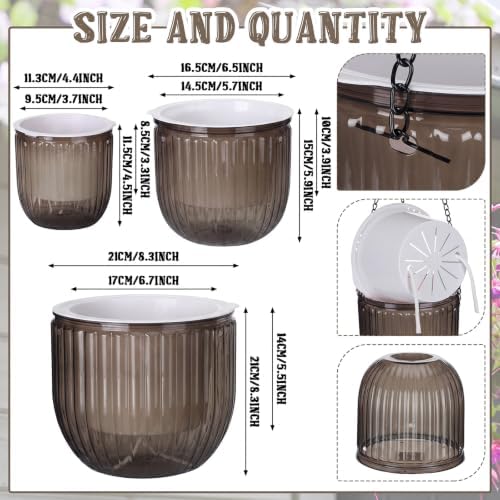 3 Pcs 8.3'' 6.5'' 4.5'' Hanging Self Watering Pot for Indoor Plant, Gray - Image 2