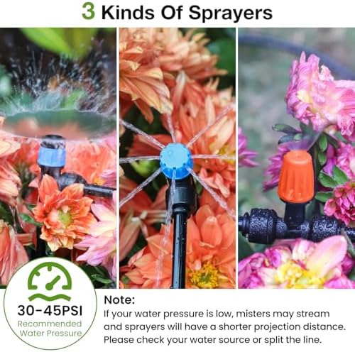 MIXC Greenhouse Micro Drip Irrigation Kit Automatic Irrigation System Patio Misting Plant Watering System with 1/4 inch 1/2 inch Irrigation Tubing Hose Adjustable Nozzle Emitters Barbed Fittings - Image 2