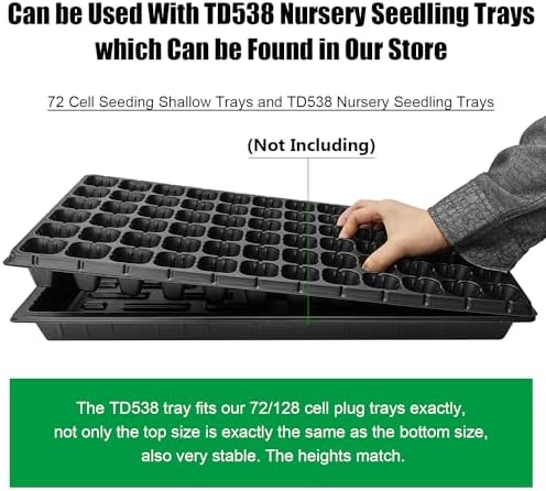 RooTrimmer 72 Cell Seed Trays, Thick Durable 72 Cell Plug Tray Seedling Plastic Nursery Tray for 1020 Flat Germination (10-Pack, 21"×11", 1.81" Height, Low) - Image 3
